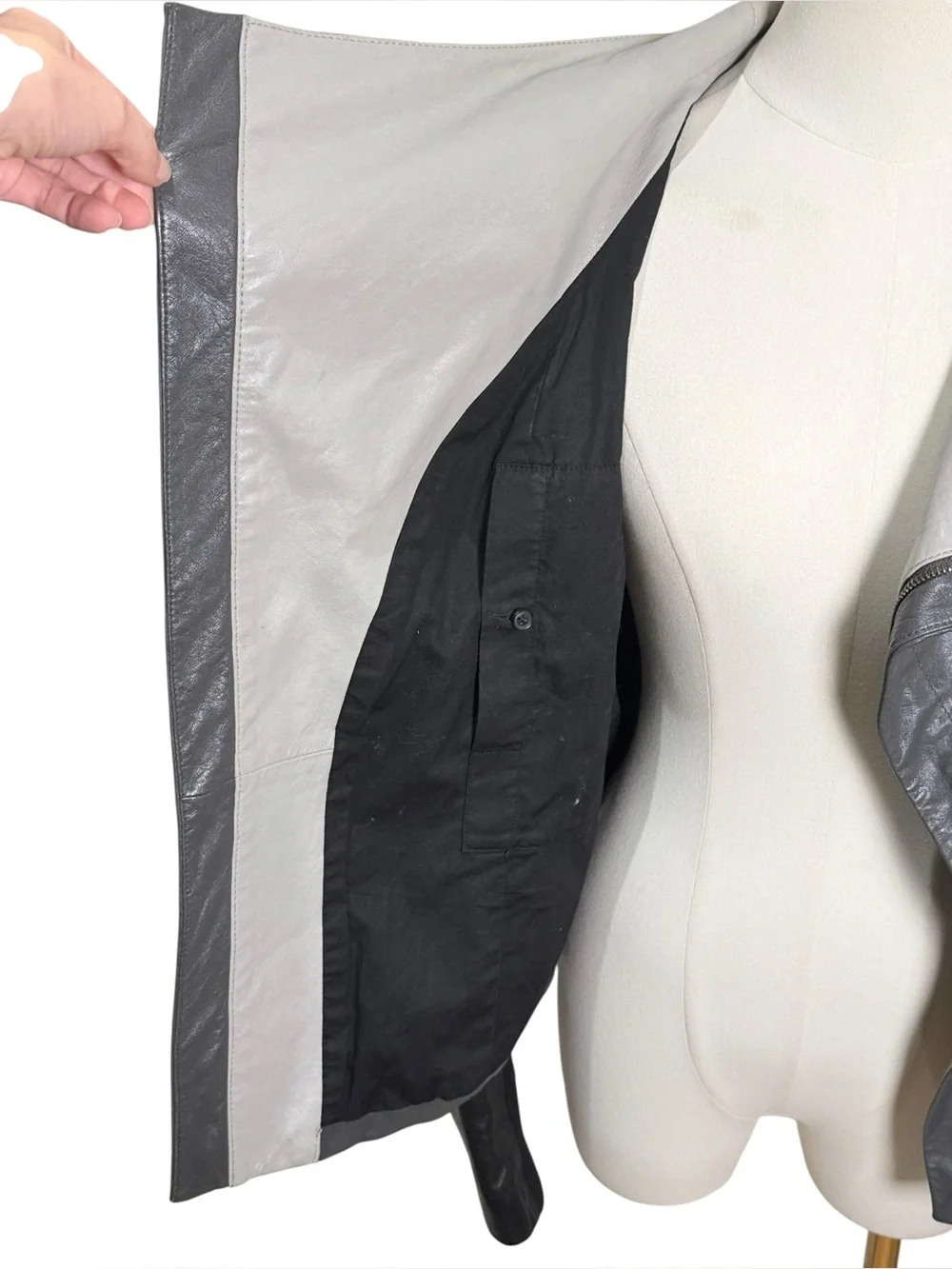 Vince Lambskin Leather Colorblock Moto Jacket Gray Black Size Small